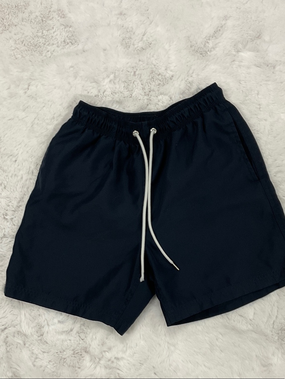 Lands' End Men's Navy Swim Trunks with White Drawcord